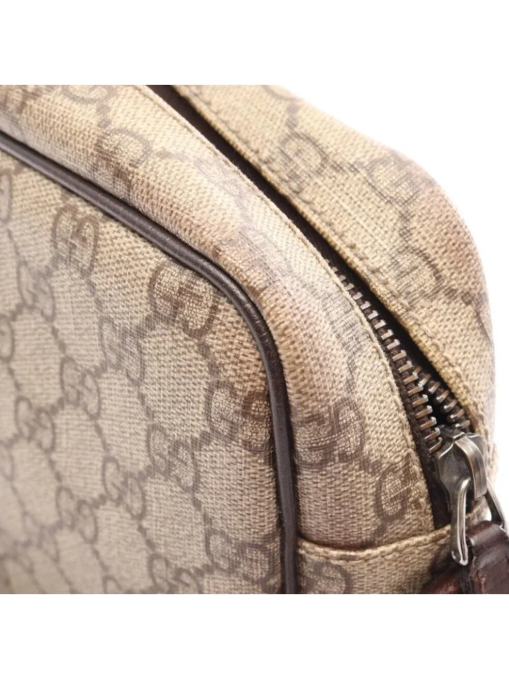 Gucci Shoulder Bag GG Plus Beige Brown Co Ting Canvas Leather Split